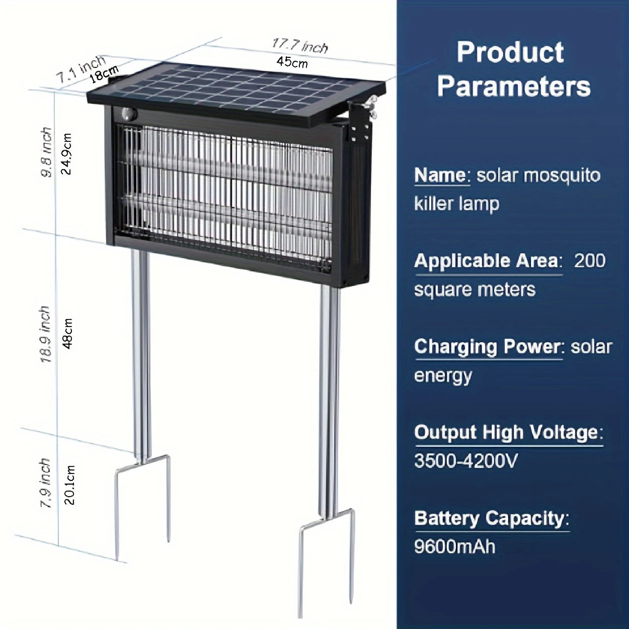 Solar-Powered Mosquito Lamp for Outdoor Patios And Gardens, Insect Control, Charges with Solar Panels, Lithium Battery, Easy to Install, Measures 30.48X20.32 cm.